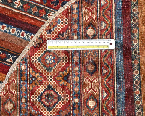 4x4 Multicolor Khurgeen Afghan Hand Knotted Round Wool Area Rug
